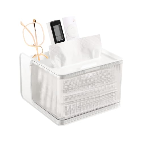 Mecmbj Taschentücher Box, Kosmetiktücher Box mit Fächern, Transparente Kunststoff Taschentuchbox Spender, Multifunktionale Feuchttücherbox für Wohnzimmer, Badezimmer (Weiß) von Mecmbj