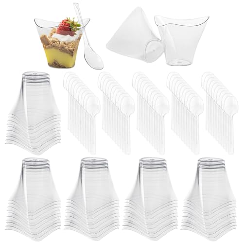 Mecmbj dessertgläser, dessertgläser plastik, 50 PCS Dessertbecher mit 50 PCS Plastiklöffeln, 100ml Klarer Dessertbecher-Set, wiederverwendbare dessertbecher plastik für Dessert, Pudding, Mousse, Eis von Mecmbj