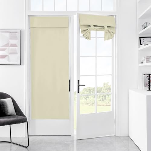 MMecodeco 100 % verdunkelnde Türvorhänge, französische Türvorhänge für Privatsphäre, einfach zu installierende Tricia-Türverkleidungen, Seitenlichtvorhang, Schattenvorhang (Beige, 66 B x 69 L, 1 Panel von Mecodeco