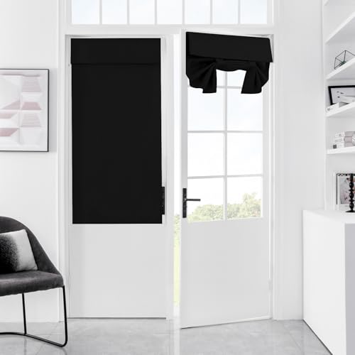 Mecodeco 100 % Verdunkelungsvorhänge für Türfenster, Raumverdunkelung, einfarbig, Türfensterabdeckung für Glastür, vollständige Verdunkelungsvorhänge für französische Tür, Schwarz, 66 x 40 cm, 1 Panel von Mecodeco
