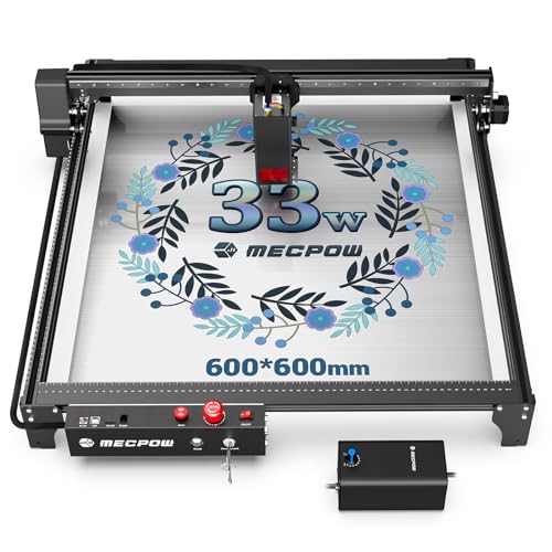 Mecpow X5 Pro Laser Graviermaschine mit Luftunterstützung, 33W Laser Cutter, 192W Leistung Laser Cutter, Lasergravierer für Holz und Metall, Not-Aus, Flammen- und Kreiselerkennung (600X600mm) von Mecpow