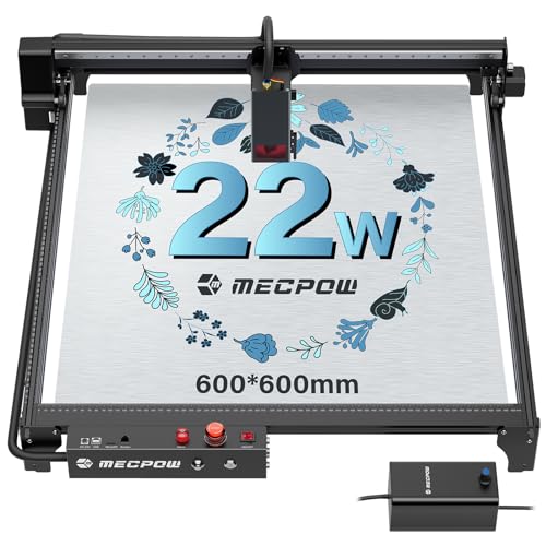 Mecpow x5 Lasergravierer Mit Luftunterstützung, 22 Watt Gravierlaserschneider Für Holz Und Metall, 144 Watt Cnc-Fräsmaschine Mit Not-Aus, Flammen- Und Gyro-Erkennung, 600 x 600 Mm Fläche von Mecpow