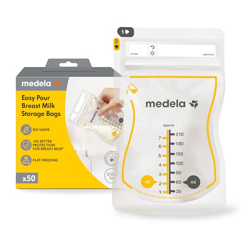Medela Easy Pour Muttermilchbeutel, 50 Stück, 210 ml, Einweg-Muttermilchbeutel, auslaufsichere und schützende Muttermilchbeutel zum Stillen von Medela