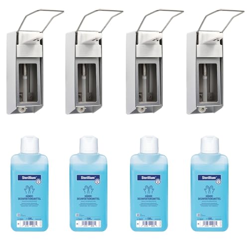 4 x Medi-Inn Wandspender 500 ml Aluminium gebürstet mit Langarmhebel + 4 x Bode Sterillium 500 ml von Medi-Inn+