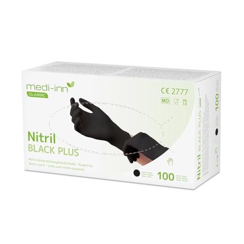 Medi-Inn+ Nitril black plus Einweghandschuhe Größe M | 100 Stück | Nitrilhandschuhe schwarz in praktischer Spenderbox | puderfrei & latexfrei von Medi-Inn+