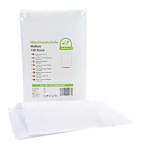Medi-Inn+ Einmal-Waschhandschuhe Molton 75 g/m² zur gründlichen Körper- & Intimpflege (100 Stück) von Medi-Inn+
