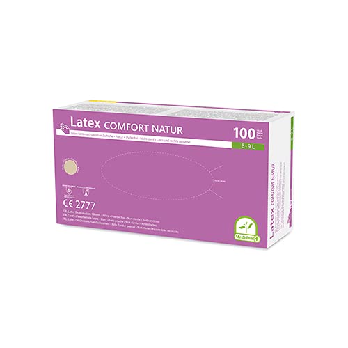 Medi-Inn Latex Comfort Natur Einmalhandschuhe puderfrei (L, 100 Stück) von Medi-Inn+