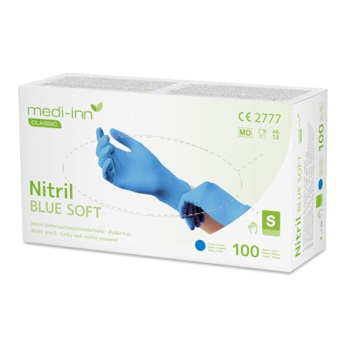 Medi-Inn+ Nitril blue soft Einweghandschuhe Größe S | 100 Stück | Nitril Einmalhandschuhe blau in praktischer Spenderbox | latexfrei & puderfrei Medi-Inn+ Nitril blue soft Einweghandschuhe Größe S | 100 Stück | Nitril Einmalhandschuhe blau in praktischer Spenderbox | latexfrei & puderfrei von Medi-Inn+