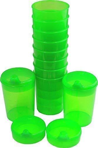 Medi-Inn+ Schnabelbecher 250 ml Praktisches Set: 10 Unterteile mit 20 Deckeln (10 x mit Öffnung 12 x 10 mm u. 10 x mit Öffnung 4 x 4 mm) | grün von Medi-Inn+