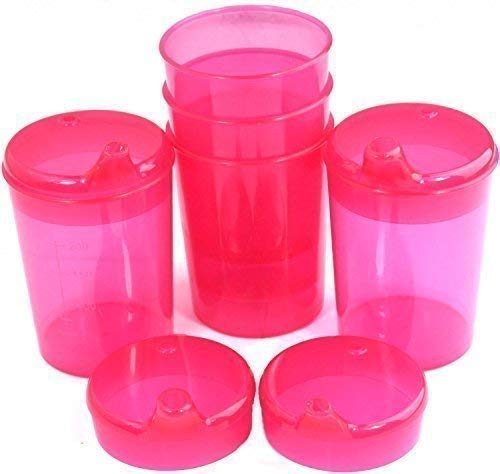 Medi-Inn+ Schnabelbecher 250 ml Praktisches Set: 5 Unterteile mit 10 Deckeln (5 x mit Öffnung 12 x 10 mm u. 5 x mit Öffnung 4 x 4 mm) | rot von Medi-Inn+