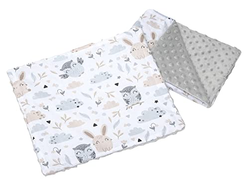 Medi Partners Babydecke Krabbeldecke mit Kissen 100% Baumwolle Minky Kinderdecke 55x75 + 35x30cm multifunktional für Kinderwagen Babyschale Wiege (Lichtung mit grauem Minky) von Medi Partners