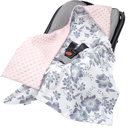 Medi Partners Einschlagdecke Baby Babyschale 100% Baumwolle für Sommer 85x85cm Kinderwagen Kuscheldecke universal Baby Decke Einschlagdecken Babydecke Buggy Autositz (Berry mit rosa Minky) von Medi Partners