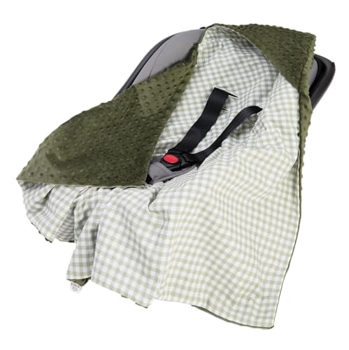 Medi Partners Einschlagdecke Baby Babyschale 100% Baumwolle für Sommer 85x85cm Kinderwagen Kuscheldecke universal Baby Decke Einschlagdecken Babydecke Buggy Autositz (Kariert mit olivfarbenem Minky) von Medi Partners