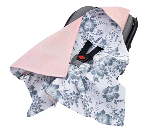 Medi Partners Einschlagdecke Baby Babyschale 100% Baumwolle für Sommer 85x85cm Kinderwagen Kuscheldecke universal Baby Decke Einschlagdecken Babydecke Buggy Autositz (Berry mit rosa Waffel) von Medi Partners