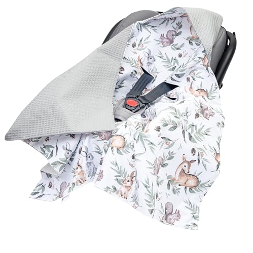 Medi Partners Einschlagdecke Baby Babyschale 100% Baumwolle für Sommer 85x85cm Kinderwagen Kuscheldecke universal Baby Decke Einschlagdecken Babydecke Buggy Autositz (Hirsch mit grauem Waffel) von Medi Partners