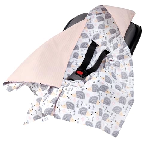 Medi Partners Einschlagdecke Baby Babyschale 100% Baumwolle für Sommer 85x85cm Kinderwagen Kuscheldecke universal Baby Decke Einschlagdecken Babydecke Buggy Autositz (Graue Igel mit Hellrosa Waffel) von Medi Partners