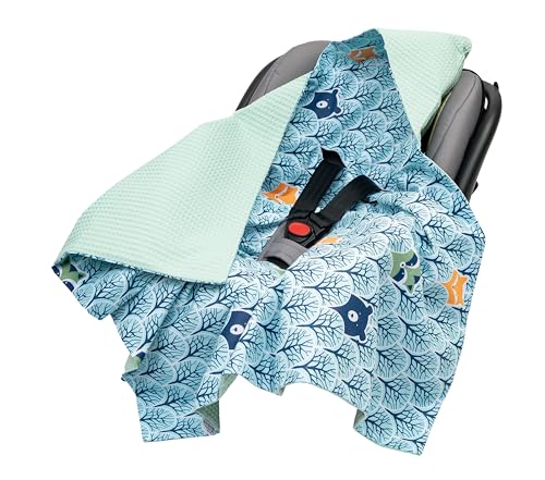 Medi Partners Einschlagdecke Baby Babyschale 100% Baumwolle für Sommer 85x85cm Kinderwagen Kuscheldecke universal Baby Decke Einschlagdecken Babydecke Buggy Autositz (Wald mit Minzer Waffel) von Medi Partners