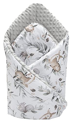 Medi Partners Einschlagdecke Steckkissen Minky 100% Baumwolle 75x75 cm Schlafsack doppelseitiges weich ganzjährig multifunktional antiallergisch Babys (Hirsch in Blättern mit grauem Minky) von Medi Partners
