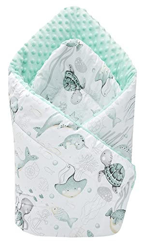 Medi Partners Einschlagdecke Steckkissen Minky 100% Baumwolle 75x75 cm Schlafsack doppelseitiges weich ganzjährig multifunktional antiallergisch Babys (Ozean mit Mint Minky) von Medi Partners