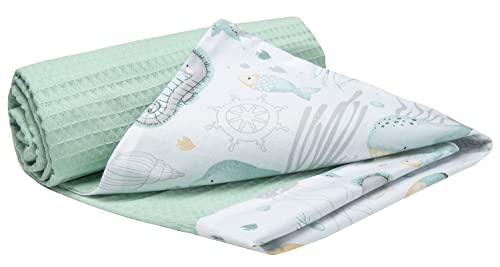Medi Partners Babydecke Baby Decke Neugeborenen - Kuscheldecke Geschenk Babydecken 75x100cm für Kleinkinder Mädchen Krabbeldecke Kinderbett Kinderwagen 100% Baumwolle (‎Ozean mit Minzer Waffel) von Medi Partners
