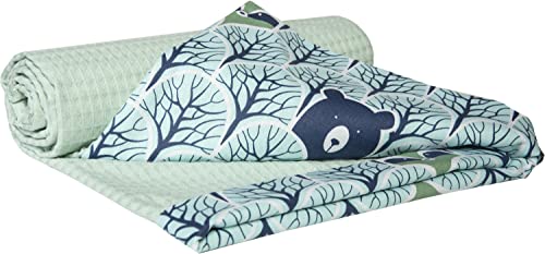 Medi Partners Babydecke Baby Decke Neugeborenen - Kuscheldecke Geschenk Babydecken 75x100cm für Kleinkinder Mädchen Krabbeldecke Kinderbett Kinderwagen 100% Baumwolle (Wald mit Minzer Waffel) von Medi Partners