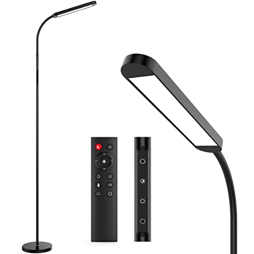 MediAcous LED Stehlampe, 12W Stehlampe Dimmbar mit Einstellbarer 2700K-5700K Farbtemperatur & 5 Helligkeitsstufen, LED Floor Lamp mit Fernbedienung, 1H Timer und Speicherfunktion von MediAcous