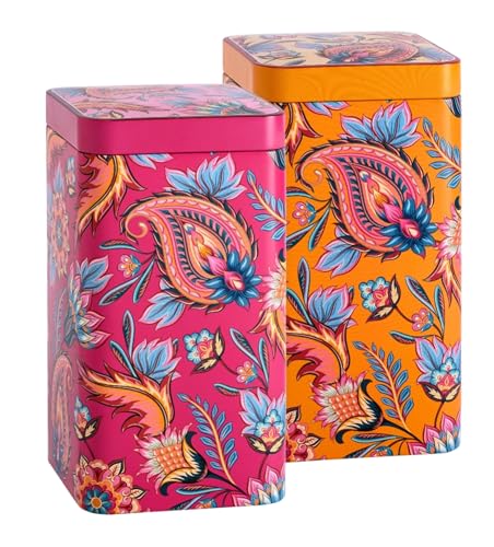 Dose Fireflower je 500g - 2er Set - mit phantasievollen Motiven aufwendig lackiert, Stülpdeckel - Tee- Kaffeedose lebensmittelecht L/B/H 9,8 x 9,8 x 18,9cm Vol. ca.1800ml von MediMuc