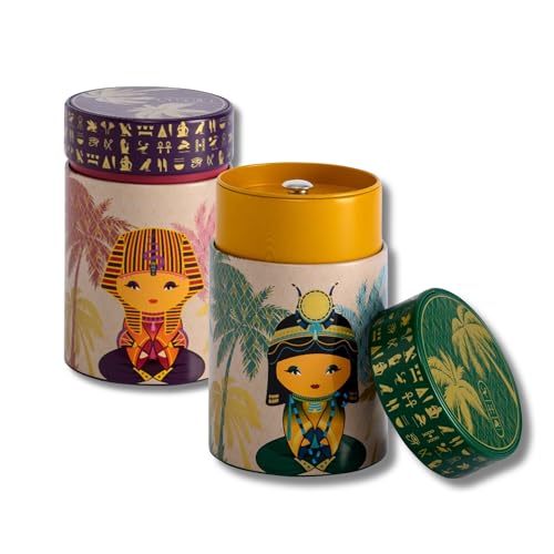 Dose Little Egypt 150g - 2er Set - mit ägyptischen Motiven aufwendig lackiert, Innendeckel und Stülpdeckel - Kaffee- Teedose Ø 7,5cm Höhe 11,7cm Vol. ca.520ml von MediMuc