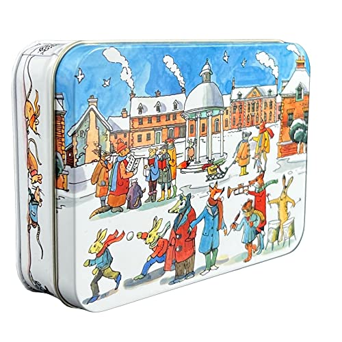 MediMuc Geschenkdose Winter Scene - wunderschöne Dose mit bedrucktem Deckel und Wintermotiv - lebensmittelecht - Keksdose, Blechdose - Maße: (L x B x H): 14,4 x 10,2 x 3,7cm von MediMuc