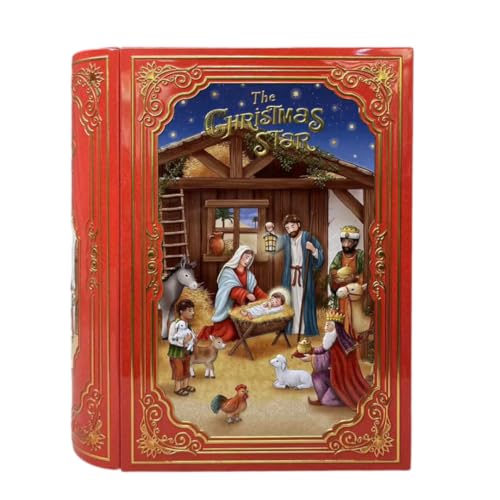 Große Buchdose Weihnachtsstern - Aufbewahrungsdose, Keksdose, Blechdose - aufwändig geprägt und bedruckt - Weihnachtsdose - lebensmittelecht - Vol. 3,0l - Maße: (L x B x H): 24,5 x 21,0 x 9,0cm von MediMuc