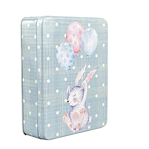 MediMuc Hase mit Luftballons - Dose, Gebäckdose, Geschenkdose, Vorratsdose, Osterdose, Sammlerdose - Maße: (Länge x Breite x Höhe): 14,3 x 10,8 x 3,0cm von MediMuc