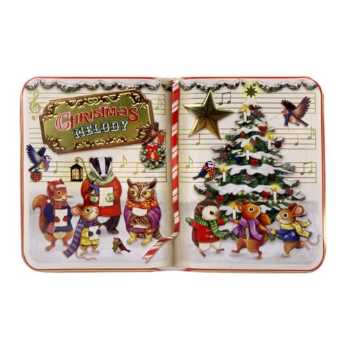 MediMuc Buchdose Xmas Melody kleine Aufbewahrungsdose, Keksdose, Blechdose - lebensmittelecht Vol. 0,67l Maße: 14,5 x 9,3 x 5,0 cm von MediMuc