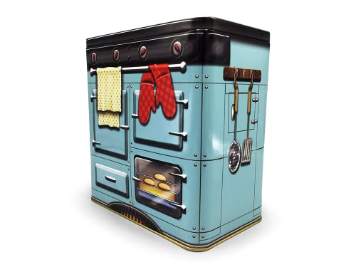 Nostalgischer Backofen blau - Dose in Form eines nostalgischen Backofens mit vielen Details - Keksdose, Blechdose - lebensmittelecht - Vol. 2,5l - Maße (L x B x H): 18,3 x 10,6 x 21,8cm von MediMuc