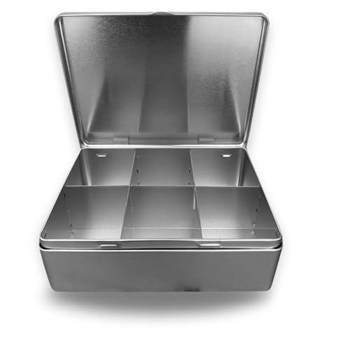 MediMuc Tea 6-Section - flache Teebeuteldose, Teebox mit Scharnierdeckel - Blank mit 6 Trennfächern - Tee Aufbewahrung, Teedose, Teebeutelbox - Maße: (L x B x H): 20,3 x 15,7 x 6,8cm von MediMuc