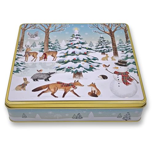 MediMuc Winterwald - wunderschöne kleine Gebäckdose - Tiere im Winter - lebensmittelecht - Weihnachtsdose, Keksdose, Blechdose - Vol. 1,90l Maße: (L x B x H): 23,0 x 21,5 x 5,5cm von MediMuc