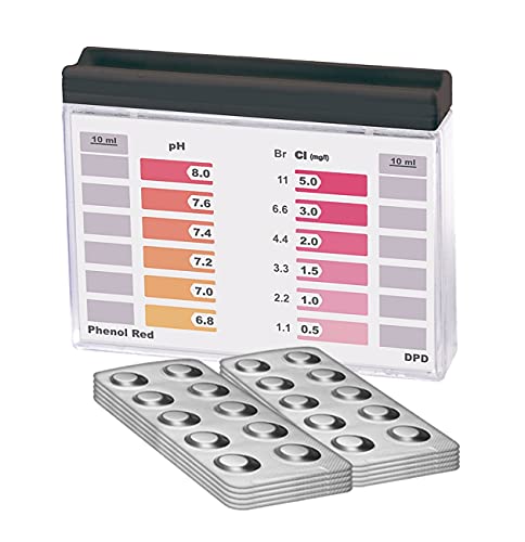 Wassertester Rapid Methode, Chlor pH, mit 100 Testtabletten, 50 x Phenol Red und 50 DPD1, Anzeige von 12 verschiedenen Messwerten von MediMuc