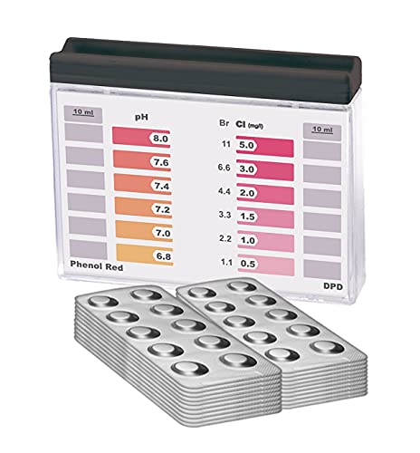 Wassertester Rapid Methode, Chlor pH, mit 200 Testtabletten, 100 x Phenol Red und 100 DPD1, Anzeige von 12 verschiedenen Messwerten von MediMuc