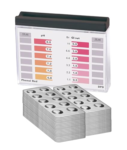 Wassertester Rapid Methode, Chlor pH, mit 400 Testtabletten, 200 x Phenol Red und 200 DPD1, Anzeige von 12 verschiedenen Messwerten von MediMuc