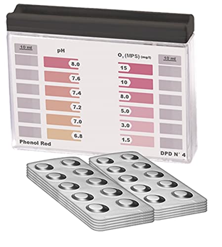 Wassertester Rapid Methode Aktivsauerstoff pH, mit 100 Messtabletten, 50 x Phenol Red und 50 x DPD4, Anzeige von 12 verschieden Messwerten von MediMuc