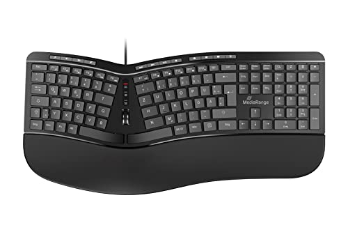 MediaRange Ergonomische Tastatur, kabelgebundene Multimedia-Tastatur mit 124 Tasten und Scroll-Rad, deutsches QWERTZ Layout, spritzwassergeschützt & höhenverstellbar, Farbe schwarz MediaRange Ergonomische Tastatur, kabelgebundene Multimedia-Tastatur mit 124 Tasten und Scroll-Rad, deutsches QWERTZ Layout, spritzwassergeschützt & höhenverstellbar, Farbe schwarz von MediaRange