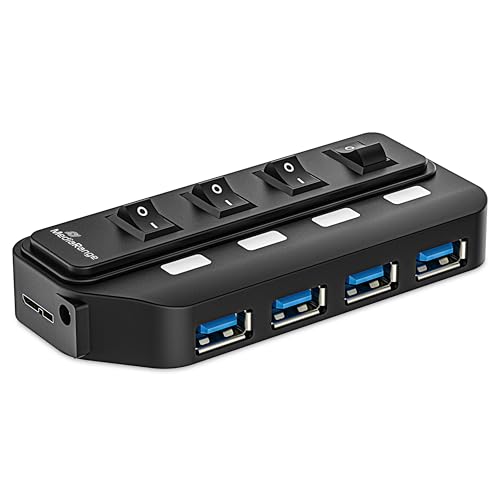 MediaRange USB 3.0 Verteiler 1:4 mit separaten Schaltern und Netzteil, schwarz von MediaRange