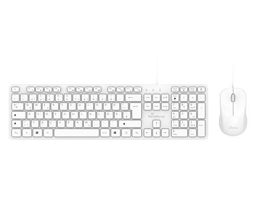 MediaRange kabelgebundenes Tastatur und Maus Set, QWERTZ (DE/at) T1, Vollformat mit Ziffernblock & Funktionstasten, 3-Tasten Maus mit Bildlauf-Rad, 1.200 DPI, Symmetrisch, 1.5m Kabel, Weiß von MediaRange