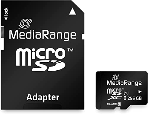 MediaRange Micro SDXC Speicherkarte mit SD Adapter 256GB - Geschwindigkeit Klasse 10, Lesegeschwindigkeit bis 80 MB/s, externer Datenspeicher für Mobile Endgeräte wie Digitalkameras oder Smartphones von MediaRange