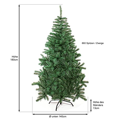 Mediablue 180 cm ca. 860 Spitzen hochwertiger künstlicher Weihnachtsbaum mit Metallständer, Minutenschneller Aufbau (180 cm) von Mediablue