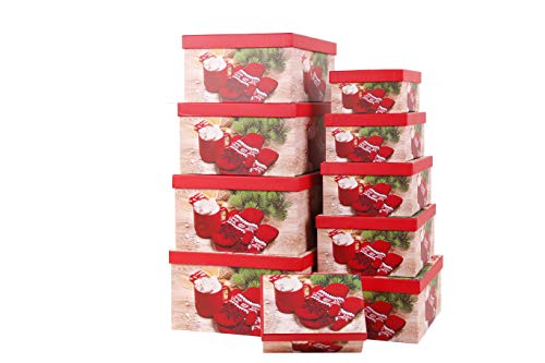 Mediablue Aufbewahrungsboxen Schachteln Geschenkbox im 10er Set mit Deckel Verschiedene Designs (Weihnachten Handschuhe) von Mediablue