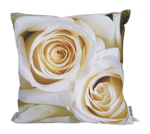 Mediablue Hochwertige Outdoor Kissen mit Digitaldruck Rosen 45cm x 45cm (Zwei große weiße Rosen) von Mediablue