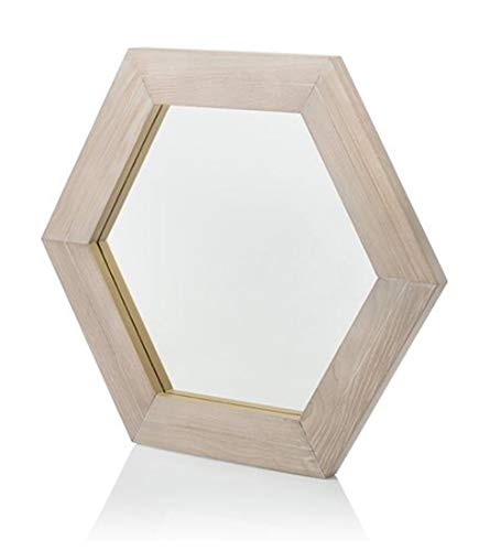 Mediablue Spiegel Luna 60 cm x 60 cm x 2,5 cm Sechseck Esche Hängespiegel Rahmen aus Holz von Mediablue