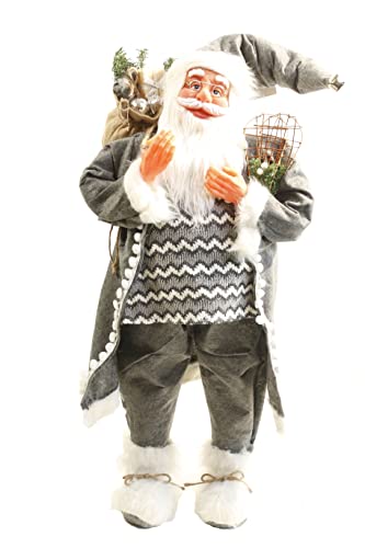 Mediablue große Weihnachtsmann Deko-Figur Geschenke, 100 cm hoch, rot-grau, mit Geschenkesack, Nikolausfigur (Grau, 100) von Mediablue