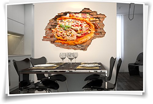 3D Wanddurchbruch Wandbild Wandaufkleber Wandtattoo Sticker Essen Pizza Food, 120x80cm von Medianlux