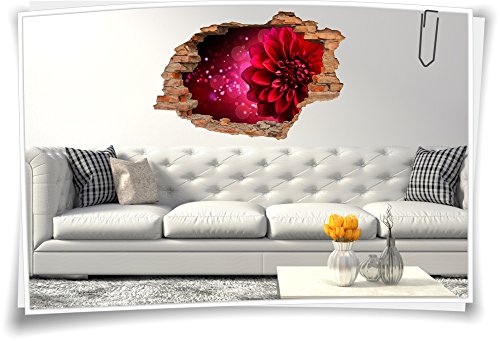 3D Wanddurchbruch Wandbild Wandtattoo Aufkleber Sticker Blume Dahlien Dahlie rot, 90x60cm von Medianlux